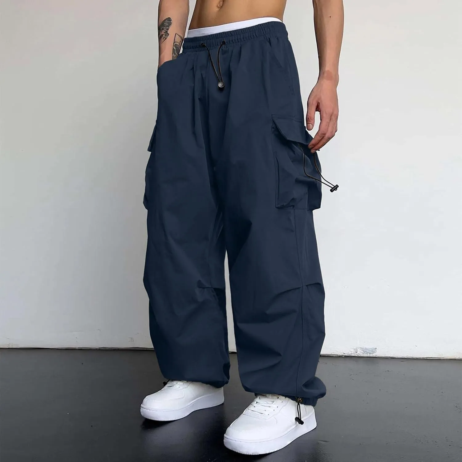 Mens Cargo Pants Casual Lightweight Drawstring Pant Hiking Pant with Multiple Pockets