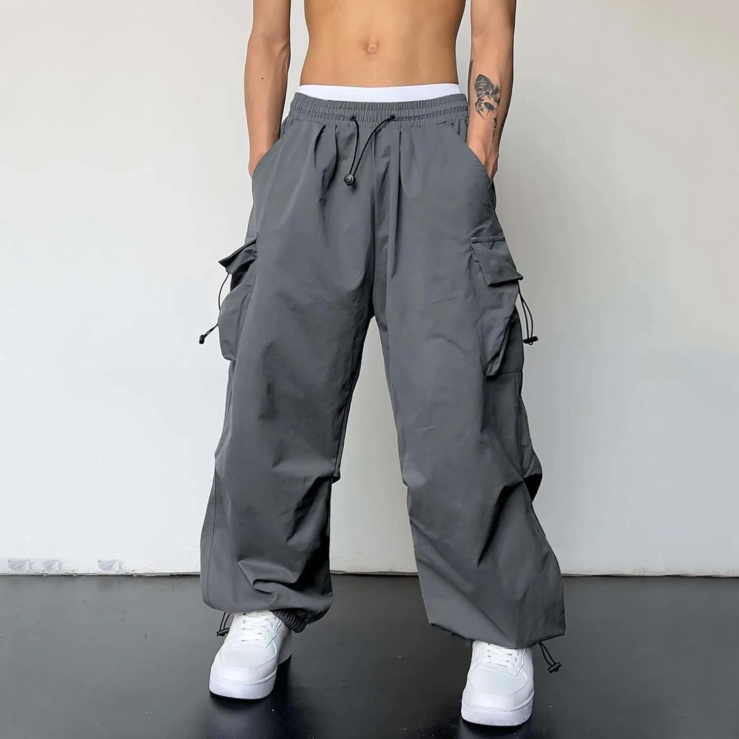 Mens Cargo Pants Casual Lightweight Drawstring Pant Hiking Pant with Multiple Pockets