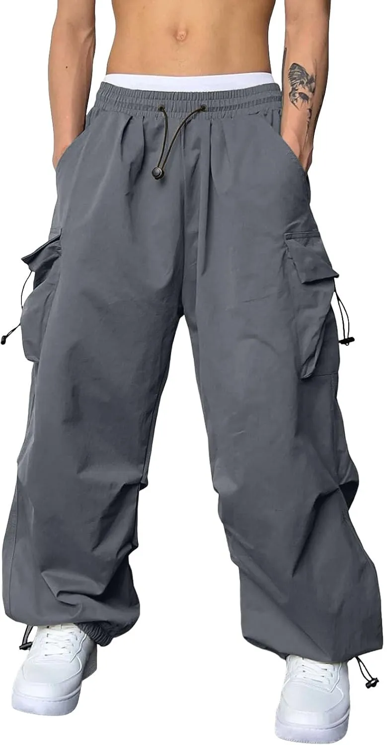 Mens Cargo Pants Casual Lightweight Drawstring Pant Hiking Pant with Multiple Pockets