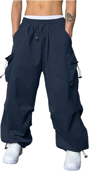 Mens Cargo Pants Casual Lightweight Drawstring Pant Hiking Pant with Multiple Pockets