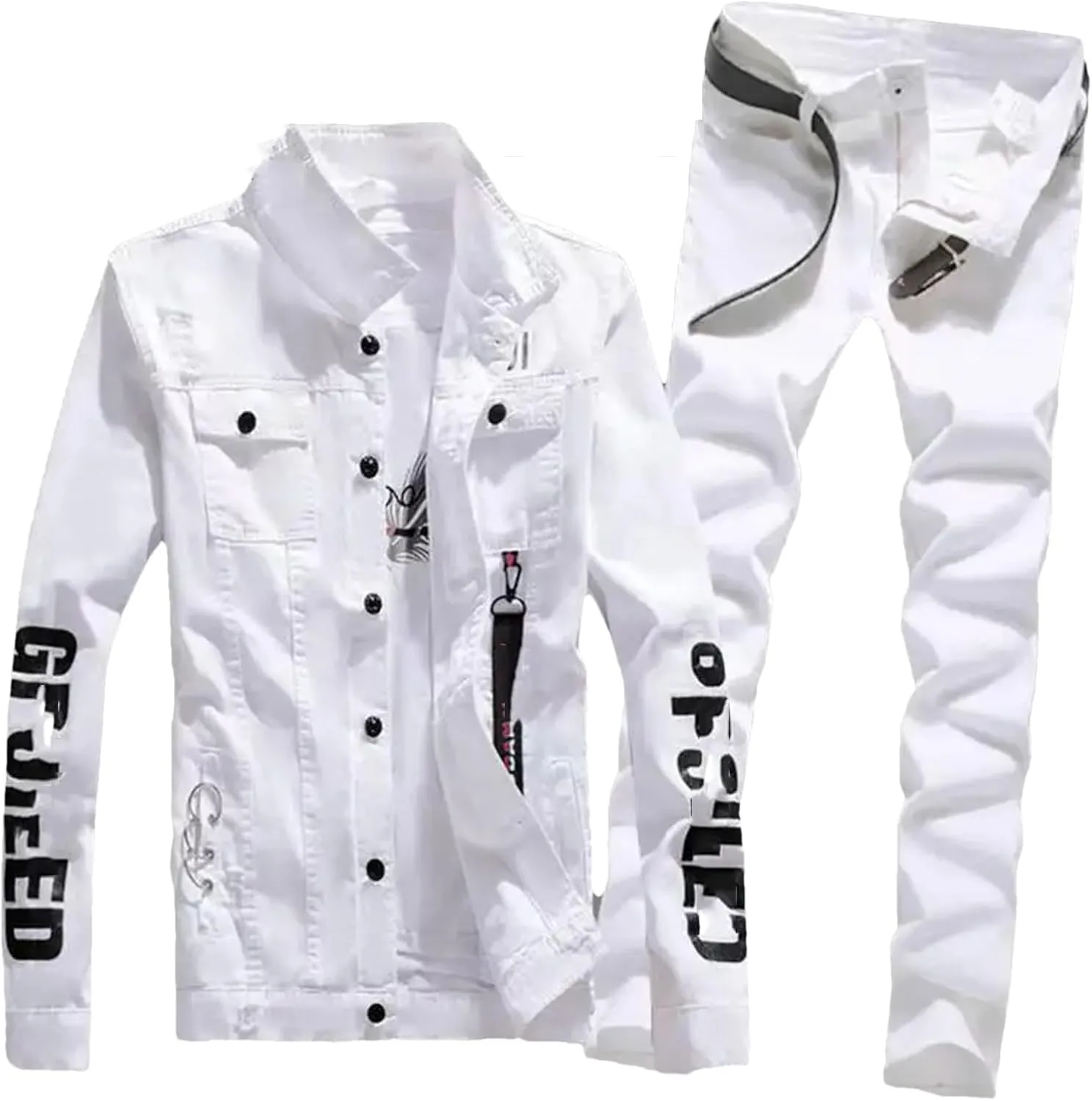 Mens Denim Jacket & Jeans Set Spring Summer Distressed Casual Two-Piece S-5XL