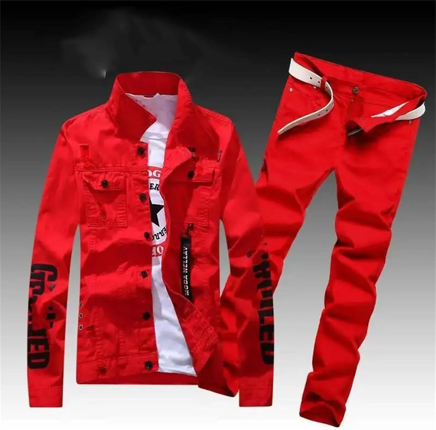 Mens Denim Jacket & Jeans Set Spring Summer Distressed Casual Two-Piece S-5XL
