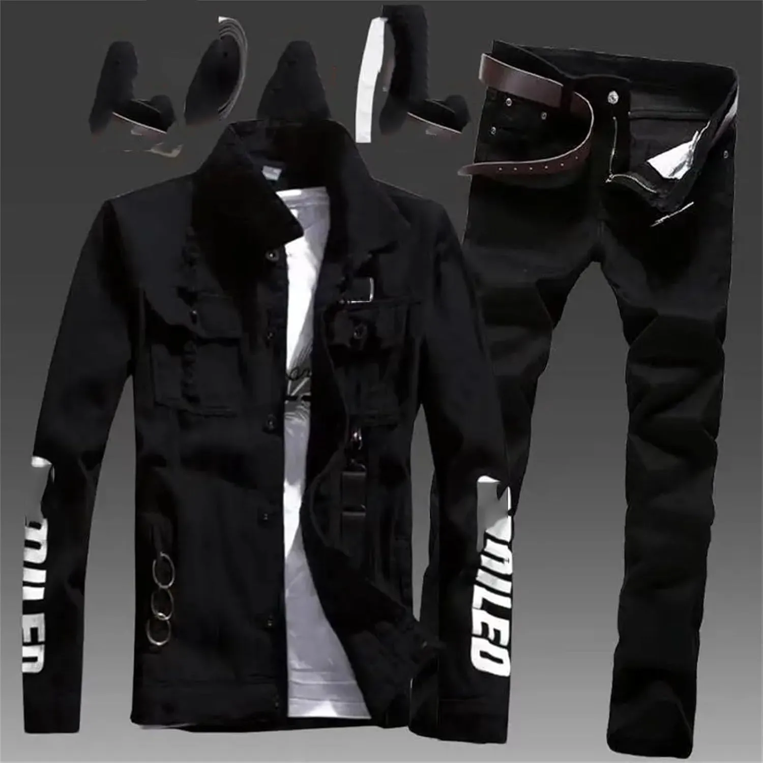 Mens Denim Jacket & Jeans Set Spring Summer Distressed Casual Two-Piece S-5XL