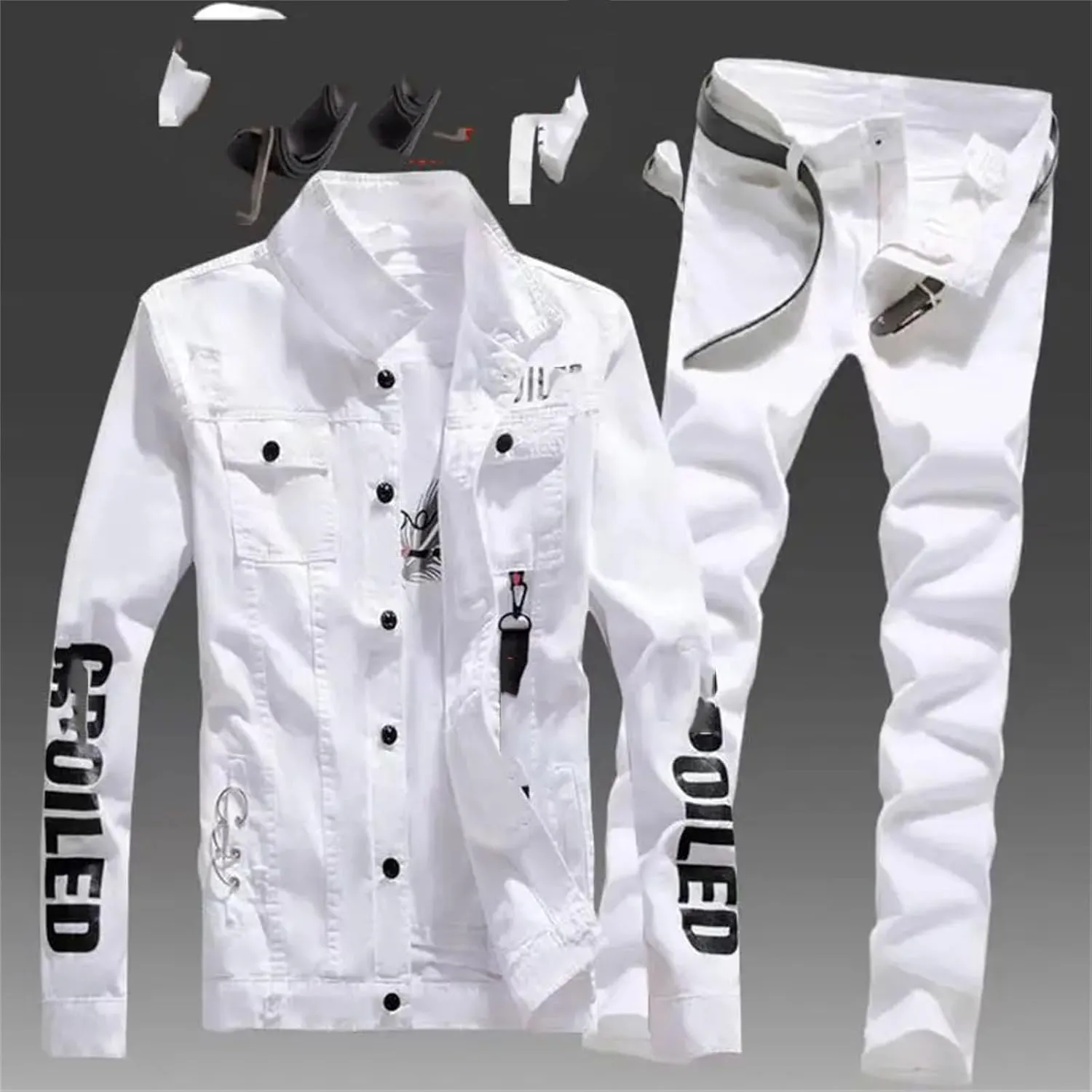 Mens Denim Jacket & Jeans Set Spring Summer Distressed Casual Two-Piece S-5XL