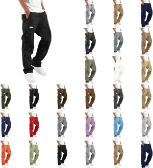 Mens Drawstring Cargo Pants Casual Solid Stretch Waist Sweatpants Athletic Running Tactical Trousers with Pockets