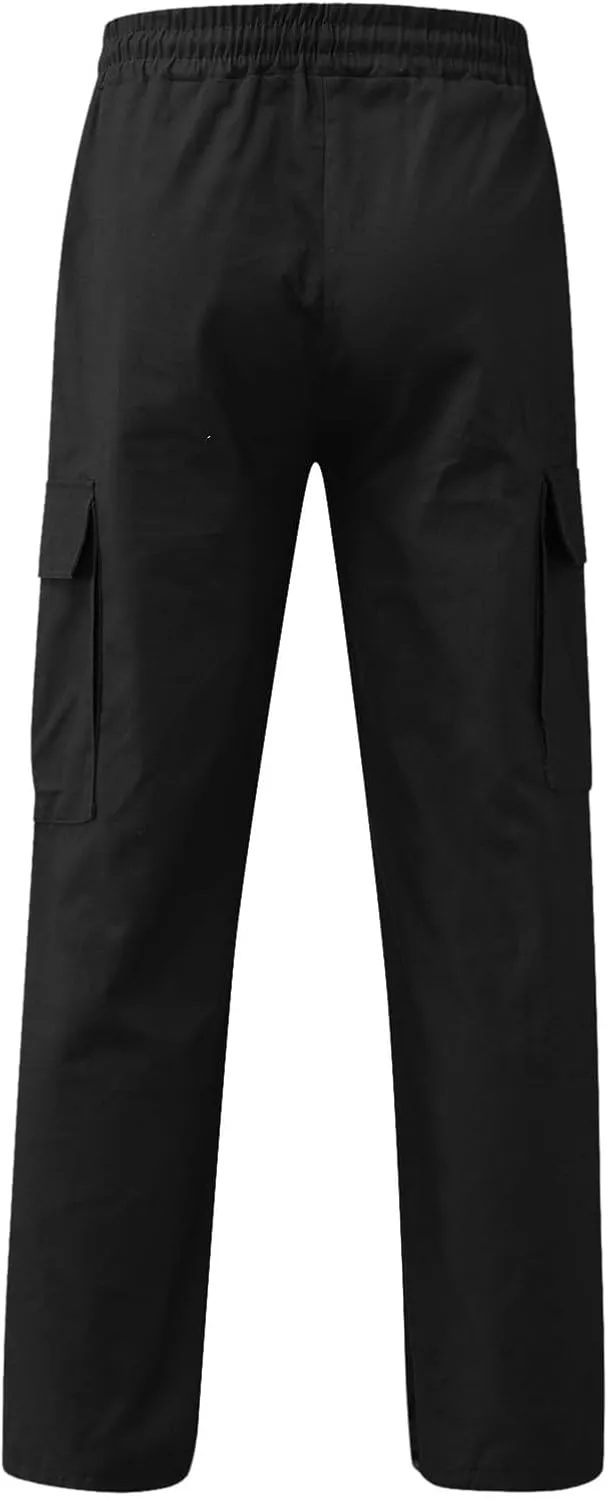 Mens Drawstring Cargo Pants Casual Solid Stretch Waist Sweatpants Athletic Running Tactical Trousers with Pockets