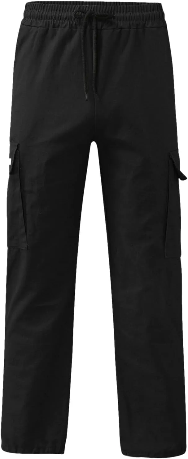 Mens Drawstring Cargo Pants Casual Solid Stretch Waist Sweatpants Athletic Running Tactical Trousers with Pockets