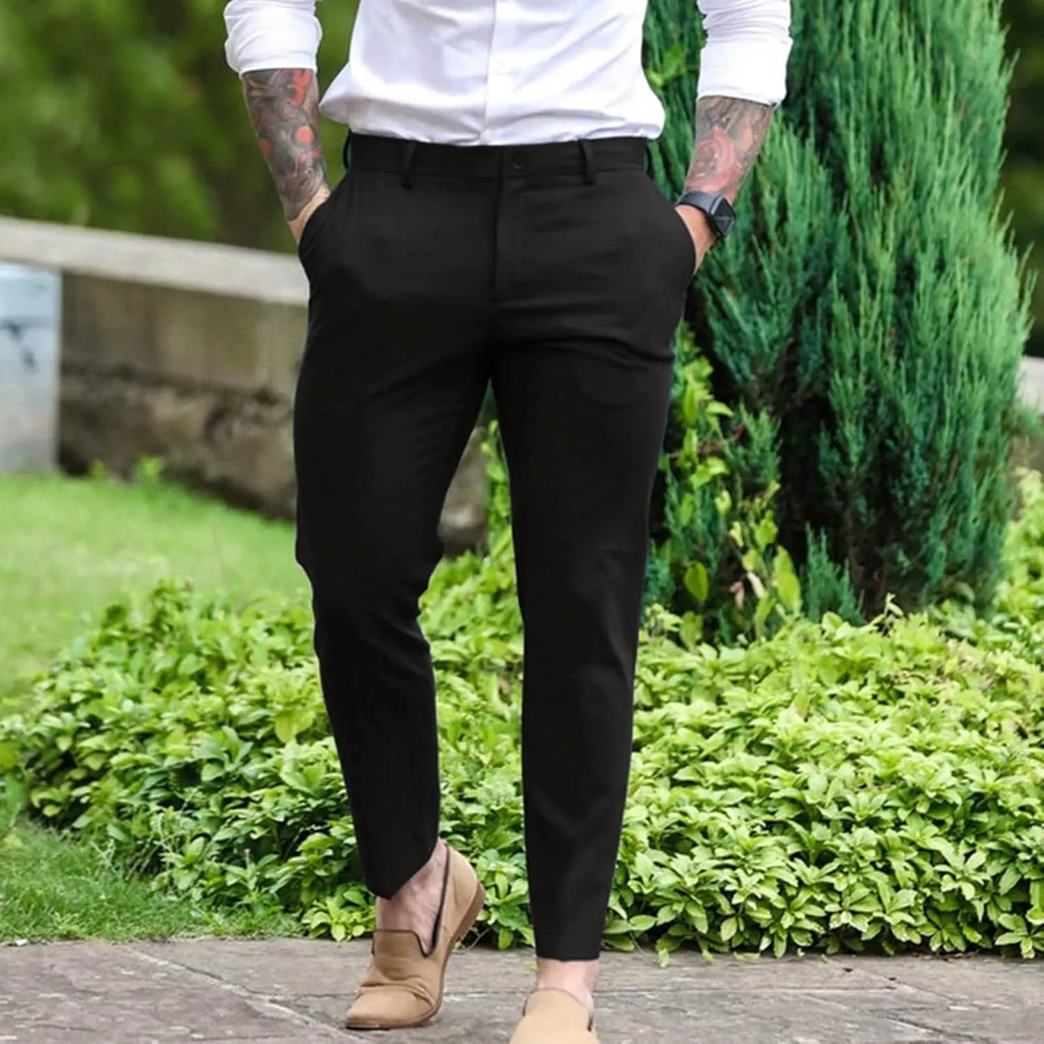 Mens Dress Pants,Fashion Slim Fit Chino Work Suit Pants Classic Expandable Waist Formal Dress Suit Trousers