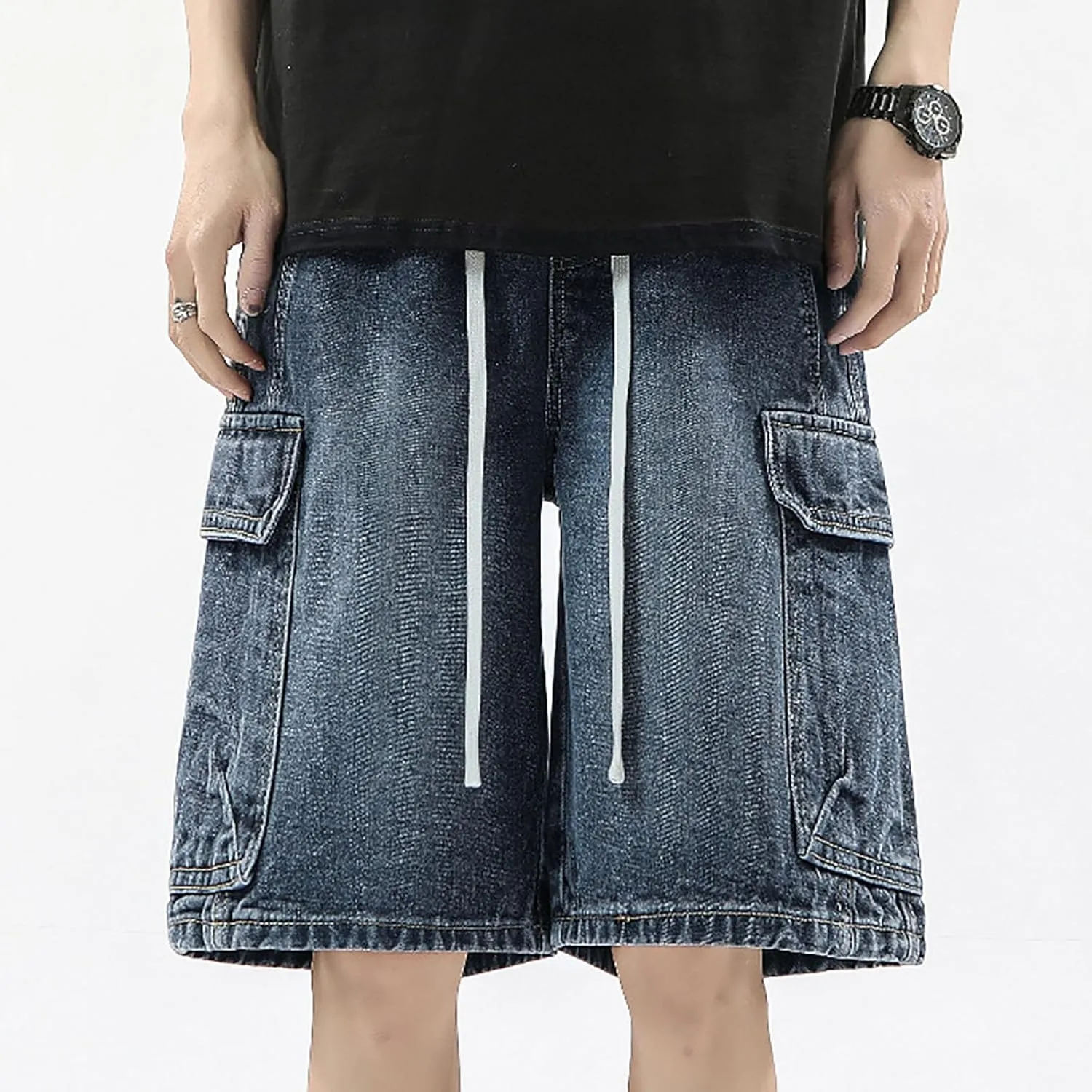 Mens Loose Hip Hop Cropped Jean Shorts Work Denim Shorts with Pockets Summer Casual 2025 Trendy Streetwear