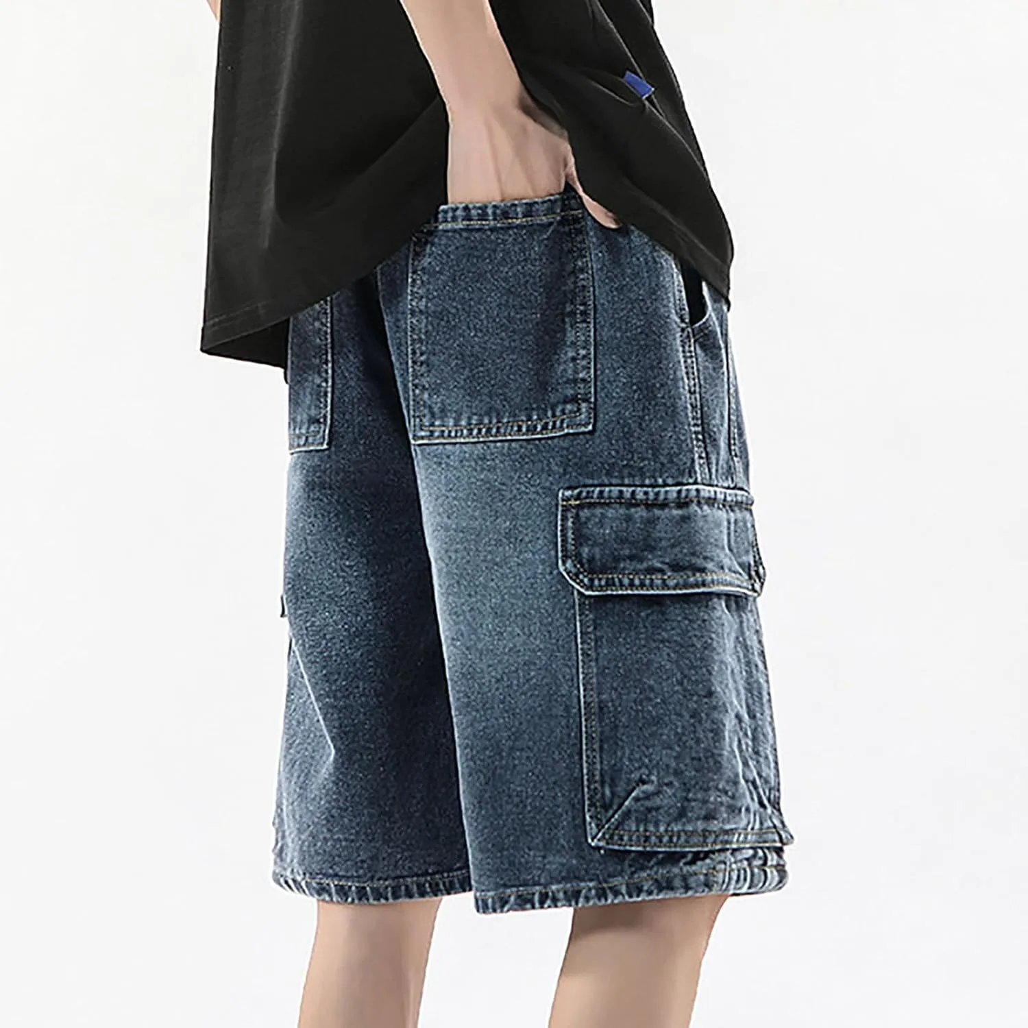 Mens Loose Hip Hop Cropped Jean Shorts Work Denim Shorts with Pockets Summer Casual 2025 Trendy Streetwear