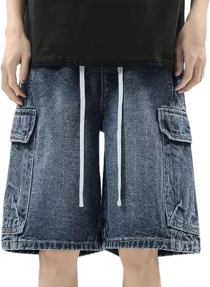 Mens Loose Hip Hop Cropped Jean Shorts Work Denim Shorts with Pockets Summer Casual 2025 Trendy Streetwear