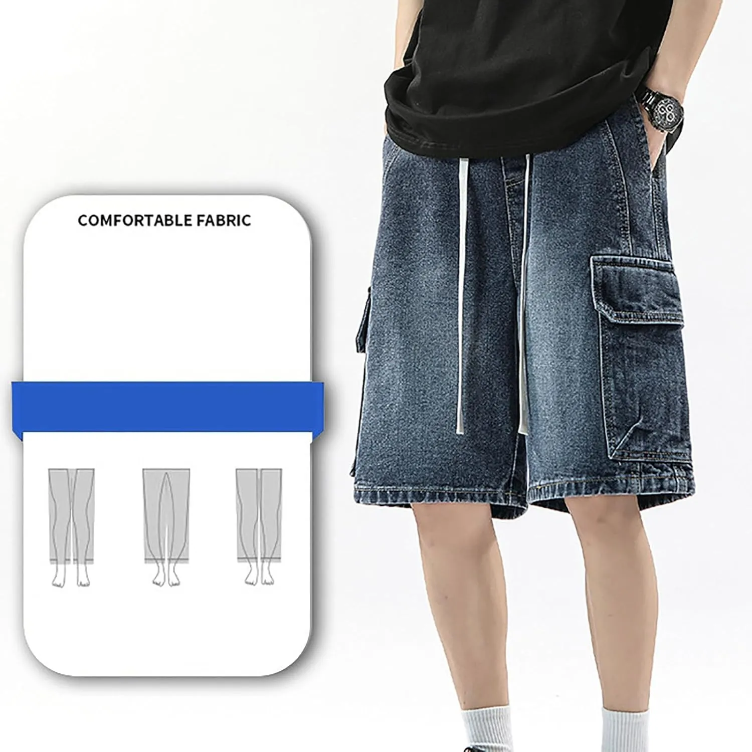 Mens Loose Hip Hop Cropped Jean Shorts Work Denim Shorts with Pockets Summer Casual 2025 Trendy Streetwear