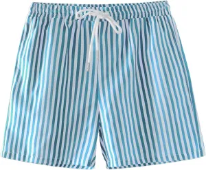 Men's Striped Swim Trunks Bathing Suits Quick Dry Board Shorts Mesh Lining Beach Swimwear with Pockets