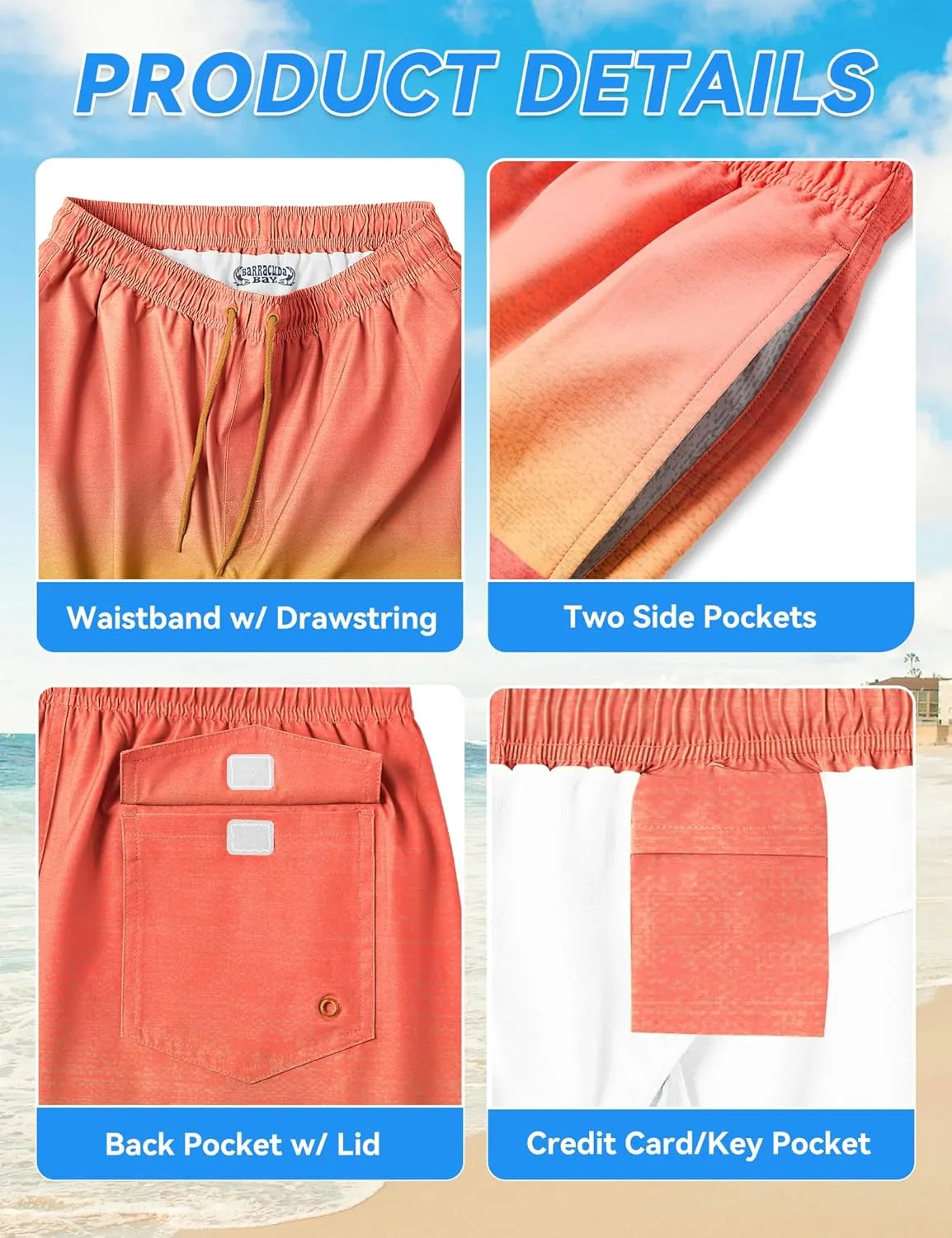 Mens Swim Trunks 8 inch Inseam Mesh Liner Quick-Dry Lightweight 4-Way Stretch Bathing Suit Swimming Trunks for Men UPF 50 