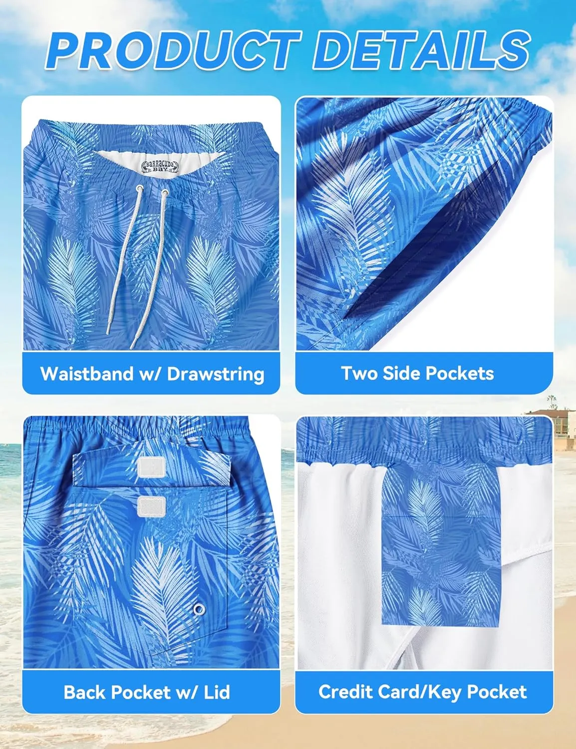 Mens Swim Trunks 8 inch Inseam Mesh Liner Quick-Dry Lightweight 4-Way Stretch Bathing Suit Swimming Trunks for Men UPF 50 