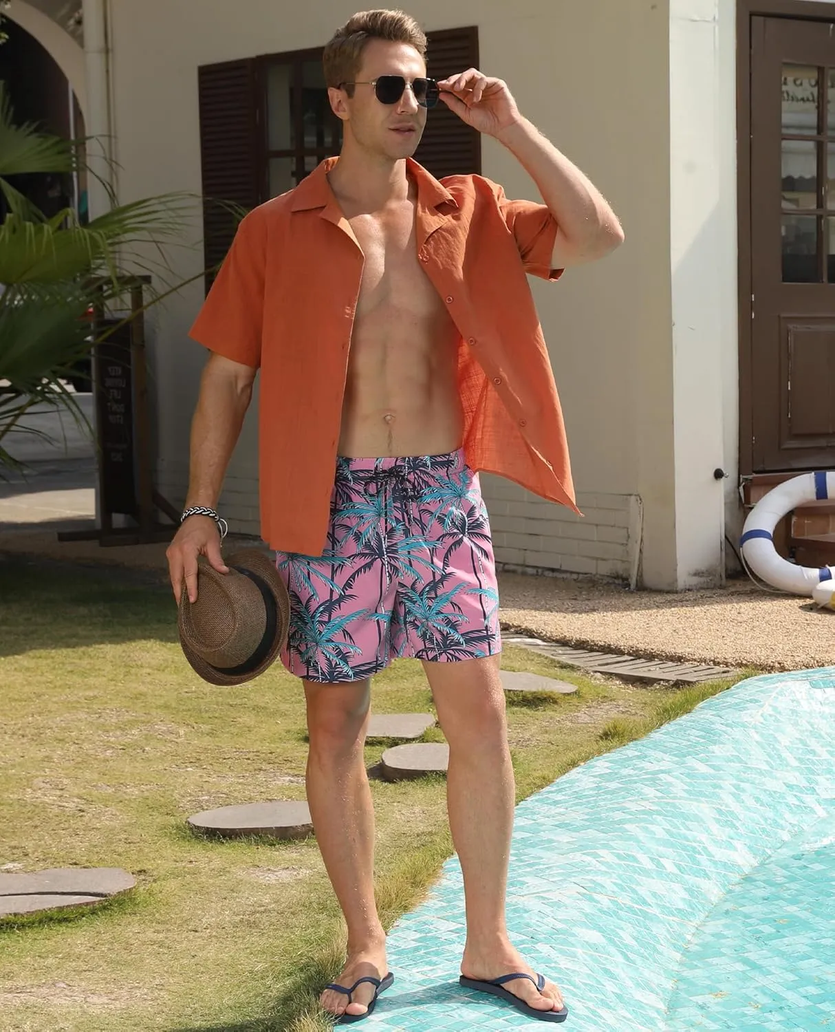Mens Swim Trunks with Compression Lined Short Bathing Suits for Men 5 Inch Inseam Liner Men's Swimming Trunk