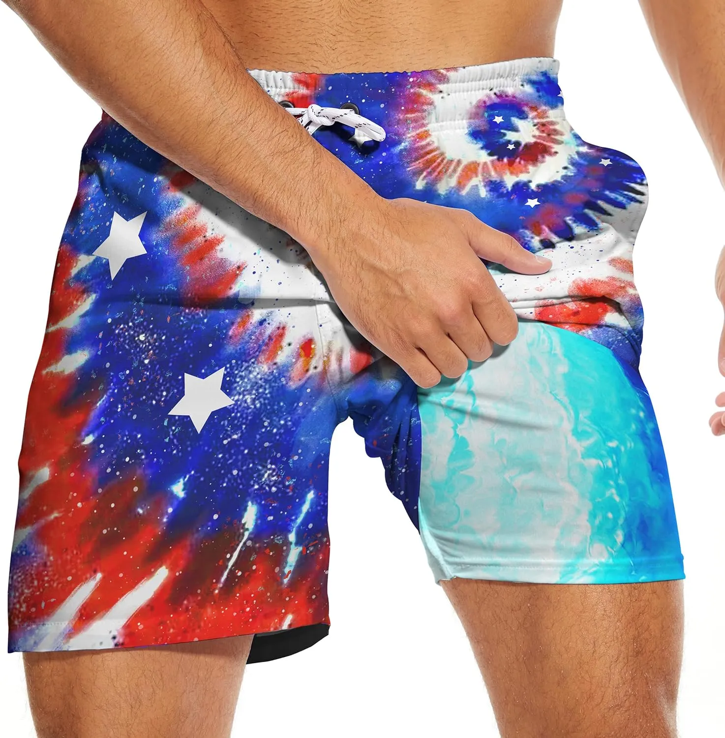 Men's Swim Trunks with Compression Liner 5" Inseam Mens Quick Dry Board Shorts with 4 Pockets for Beach Vacation