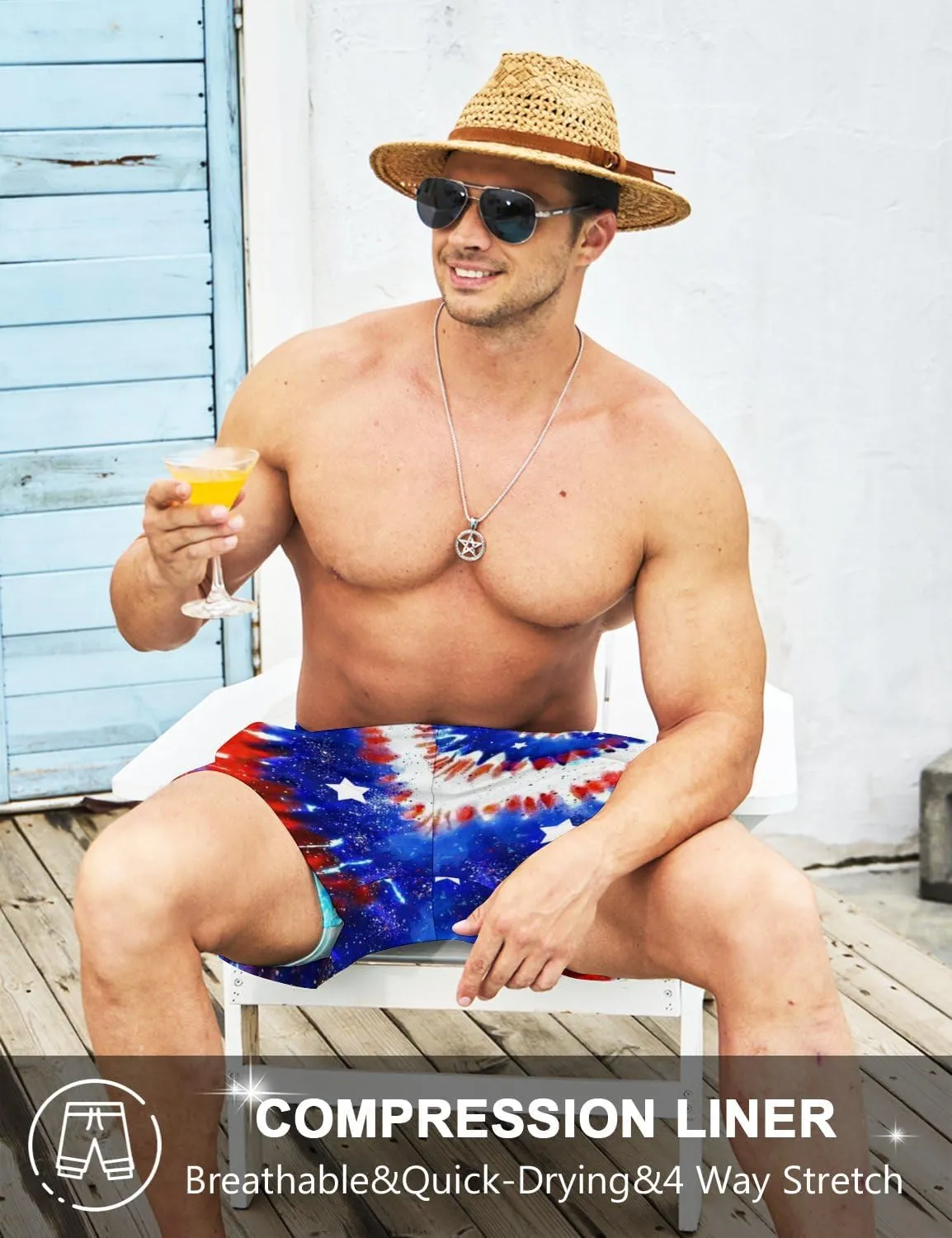 Men's Swim Trunks with Compression Liner 5" Inseam Mens Quick Dry Board Shorts with 4 Pockets for Beach Vacation