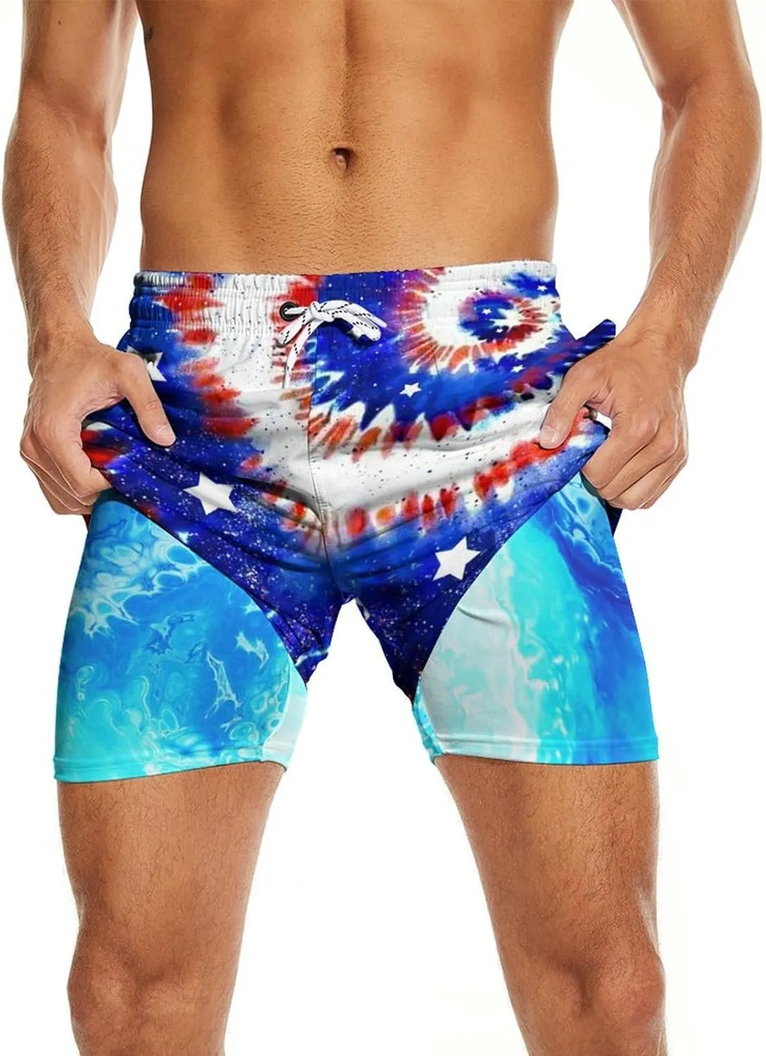 Men's Swim Trunks with Compression Liner 5" Inseam Mens Quick Dry Board Shorts with 4 Pockets for Beach Vacation