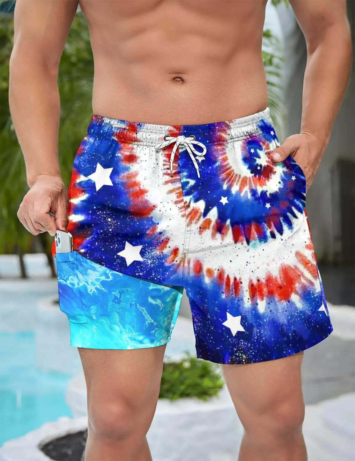 Men's Swim Trunks with Compression Liner 5" Inseam Mens Quick Dry Board Shorts with 4 Pockets for Beach Vacation