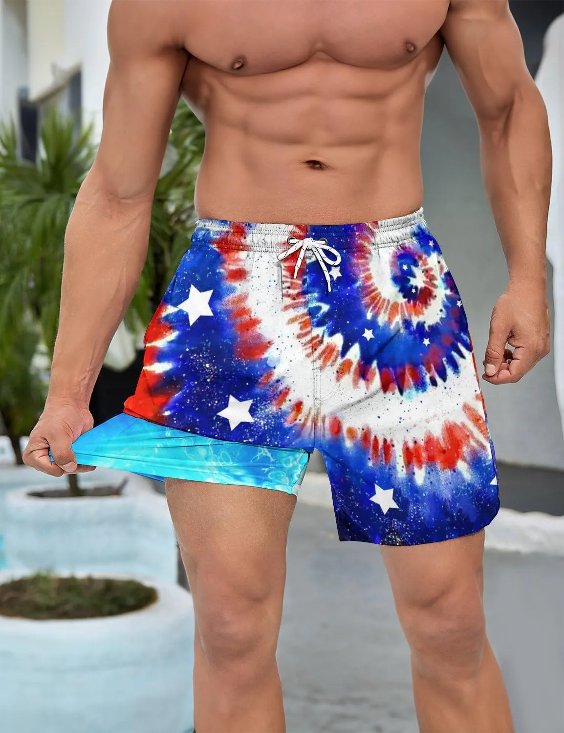 Men's Swim Trunks with Compression Liner 5" Inseam Mens Quick Dry Board Shorts with 4 Pockets for Beach Vacation