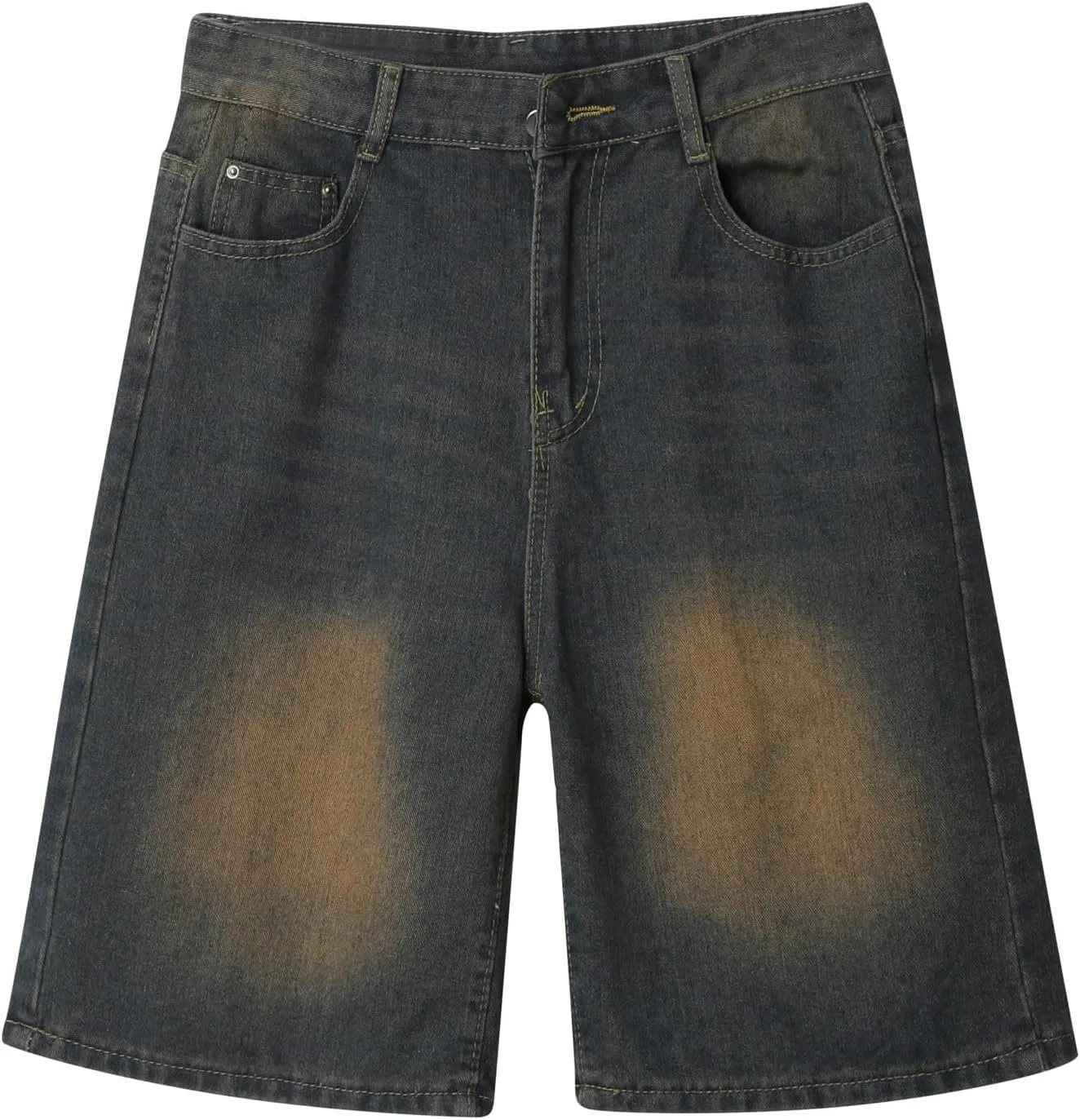 Mens Wide Leg Hip Hop Cropped Jean Shorts Baggy Denim Shorts with Pockets Aesthetic Pants Streetwear Clothes