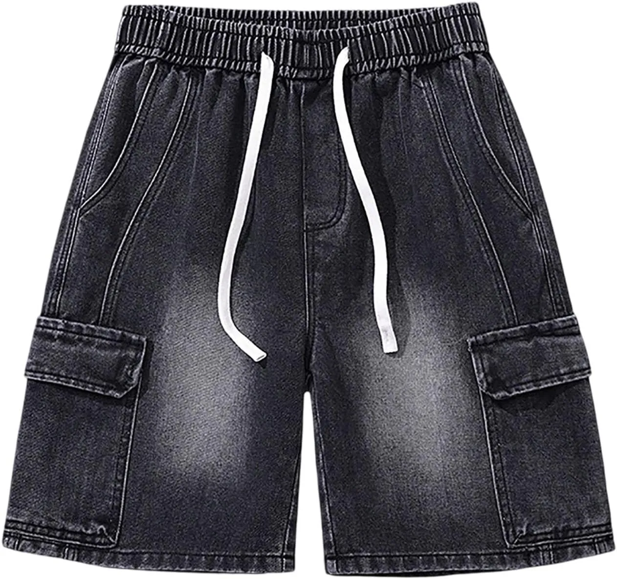 Men's Wide Leg Y2K Hip Hop Mid Jean Shorts Work Denim Shorts with Pockets Aesthetic Pants Streetwear Clothes