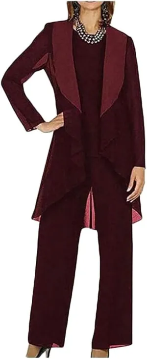Mi Bo Tong 3 PC Chiffon Mother's Outfit Pants Suits for Wedding Plus Size Women's Evening Gowns Dress Suit