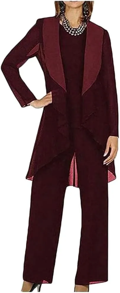 Mi Bo Tong 3 PC Chiffon Mother's Outfit Pants Suits for Wedding Plus Size Women's Evening Gowns Dress Suit