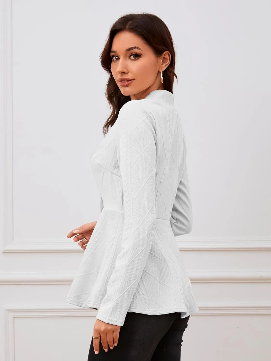 Milumia Women's Textured Ruffle Hem Blazer Single Button Shawl Collar Long Sleeve Jacket