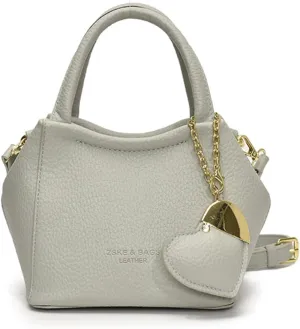 Mini Bucket Bag Vintage Peddled Leather Handbag with Heart Charm Small Bucket Bag Crossbody Purse