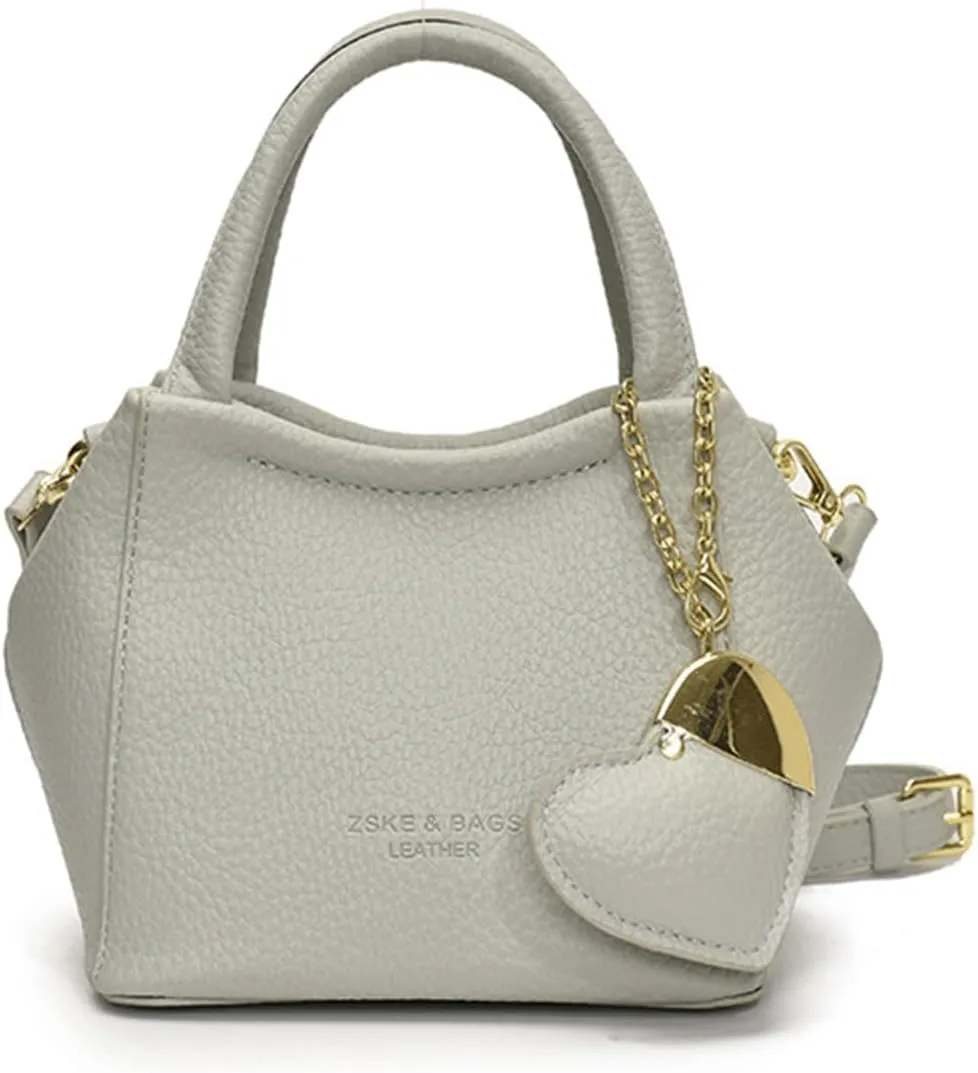 Mini Bucket Bag Vintage Peddled Leather Handbag with Heart Charm Small Bucket Bag Crossbody Purse