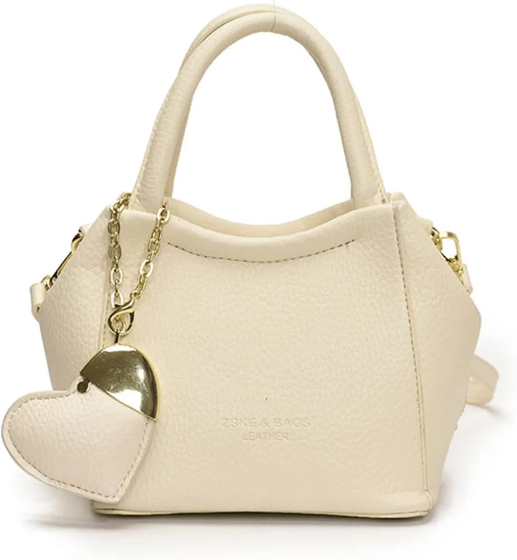 Mini Bucket Bag Vintage Peddled Leather Handbag with Heart Charm Small Bucket Bag Crossbody Purse
