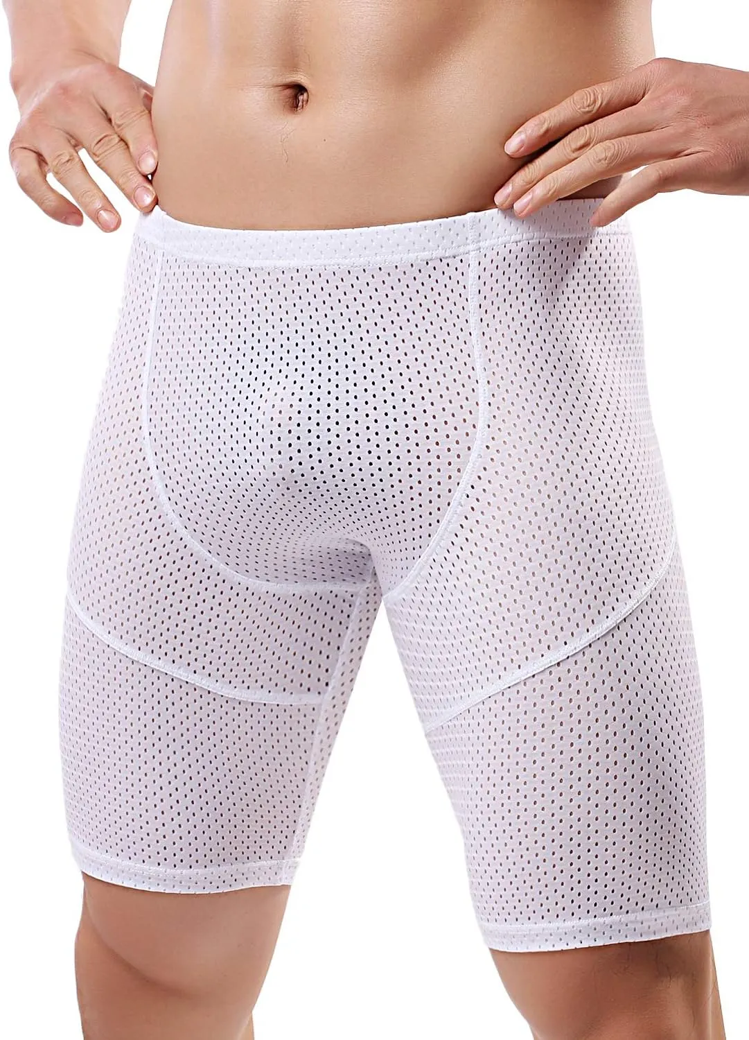 MIZOK Men's Tight Yoga Mesh Training Bodybuilding Gym Workout Shorts Jammer Swimsuit