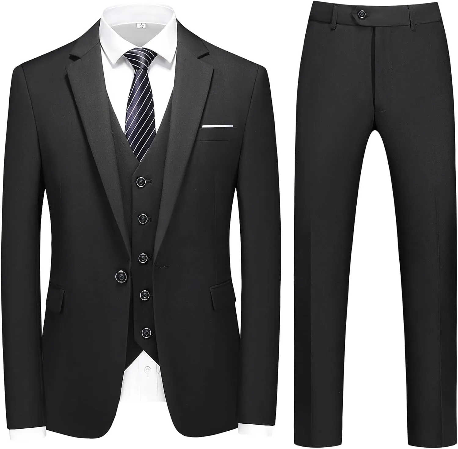 MOGU Mens 3 Piece Dress Suit Slim Fit One Button Side Vents Tuxedo