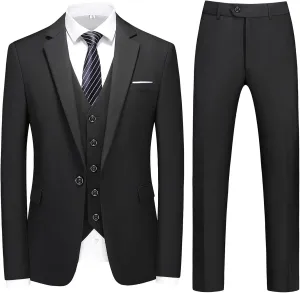 MOGU Mens 3 Piece Dress Suit Slim Fit One Button Side Vents Tuxedo
