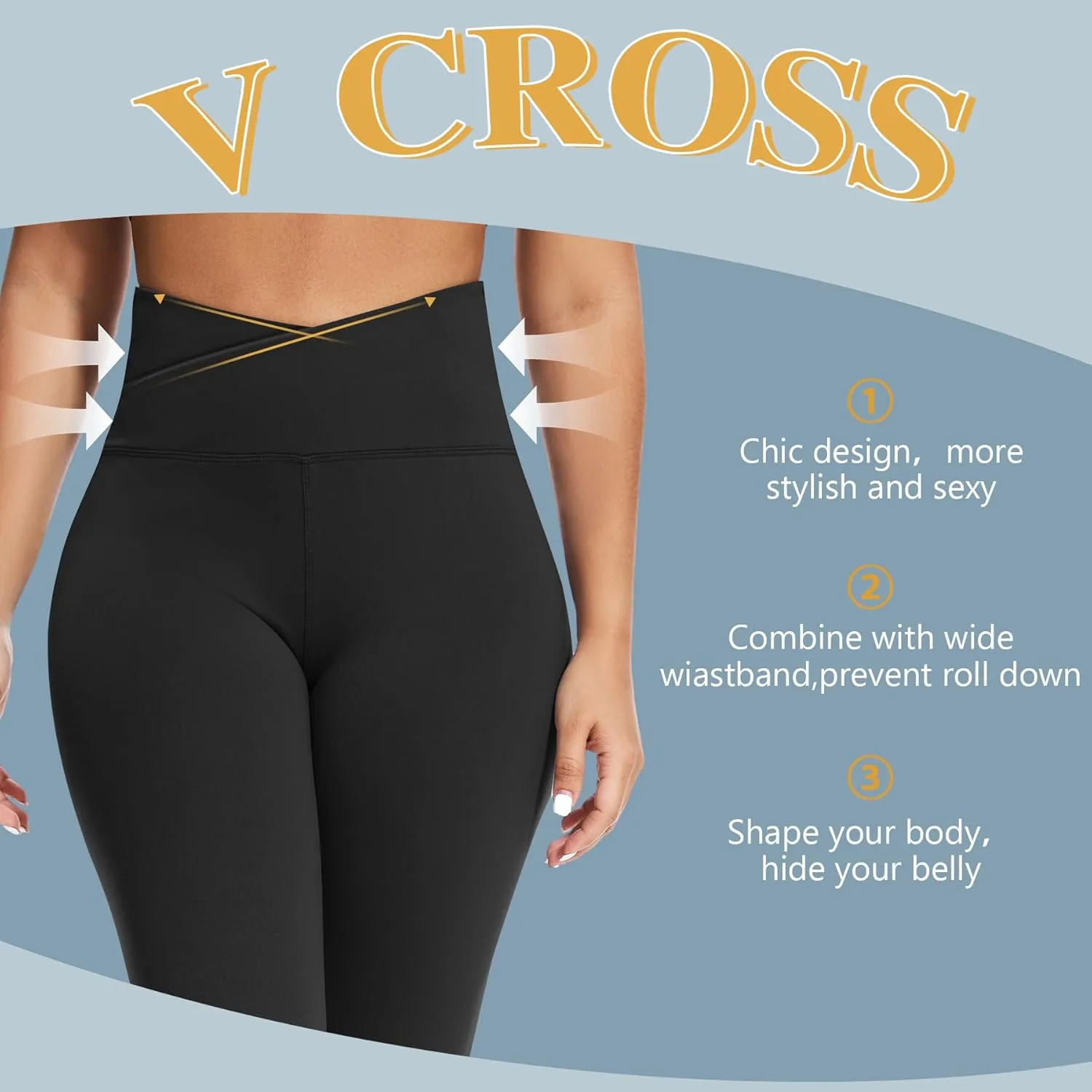 MOREFEEL V Cross Waist Capri Leggings for Women- Summer Workout Tummy Control Butt Lift Soft Sports Gym Yoga Pants Tights