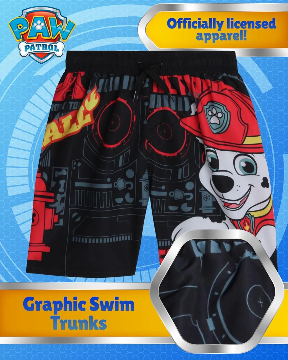 Nickelodeon Boys Swim Trunks - Paw Patrol Chase Marshall Rubble TMNT UPF 50  Quick Dry Boys Swim Shorts for Toddler & Big Kid