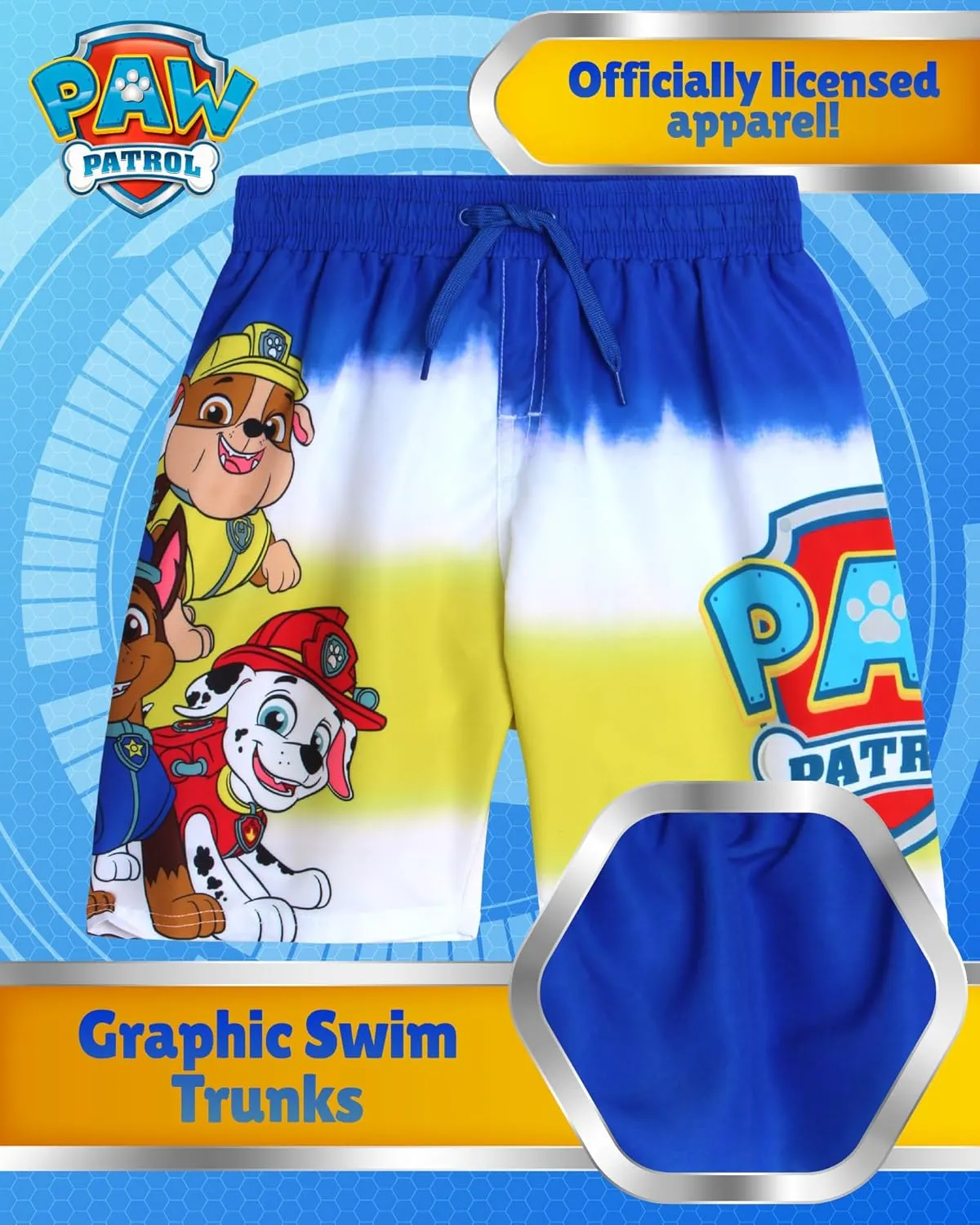 Nickelodeon Boys Swim Trunks - Paw Patrol Chase Marshall Rubble TMNT UPF 50  Quick Dry Boys Swim Shorts for Toddler & Big Kid