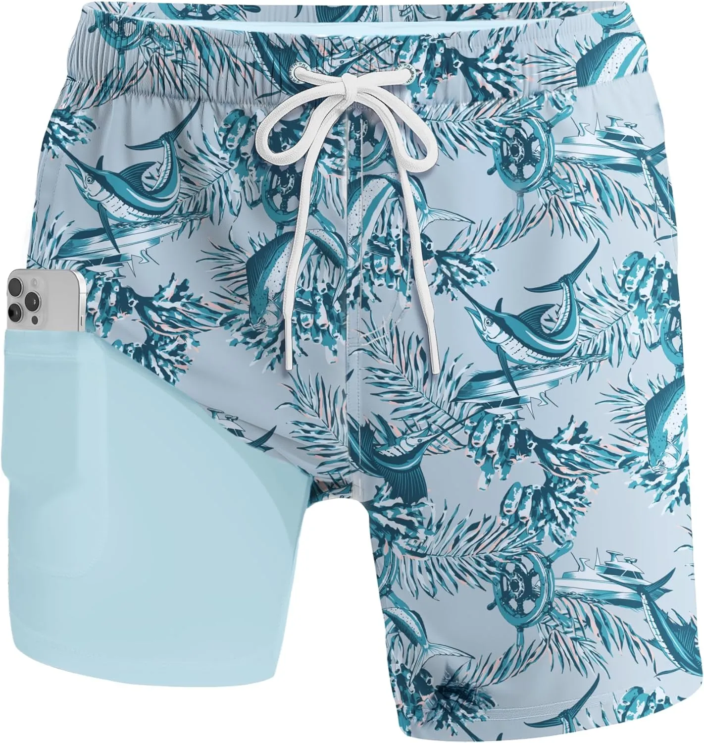 Palmyth 2 in 1 Mens Swim Trunks with Compression Liner 5 Inch Quick Dry Men's Swim Suit with Pockets