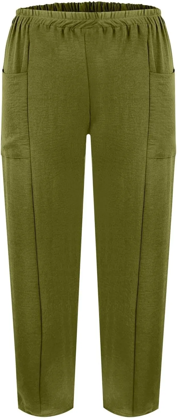 Pants for Women 2024 High Elastic Waist Plus Size Wide Leg Trousers Lounge Pants with Pockets, Small-5X-Large