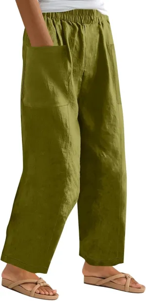 Pants for Women 2024 High Elastic Waist Plus Size Wide Leg Trousers Lounge Pants with Pockets, Small-5X-Large