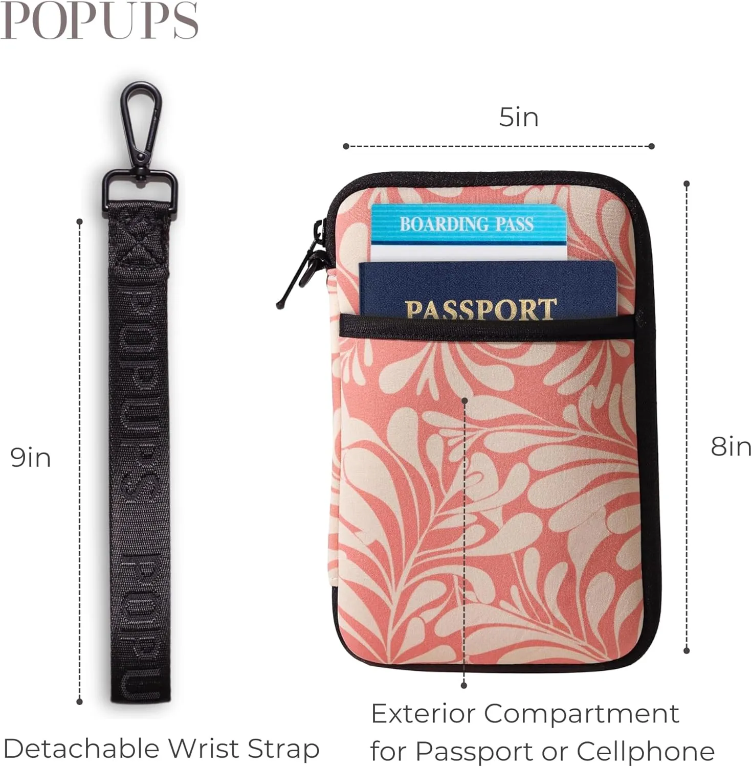Passport Travel Wallet for Women - Large Multiple Document Organizer and Holder with Wristlet - Palm Pink