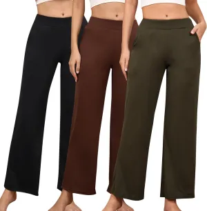 PNAEONG 3 Pack Women's Wide Leg Petite Sweatpants, Lounge Pants with Pocket Casual Loose Fit Pant Comfy Yoga SweatpantsS-2XL