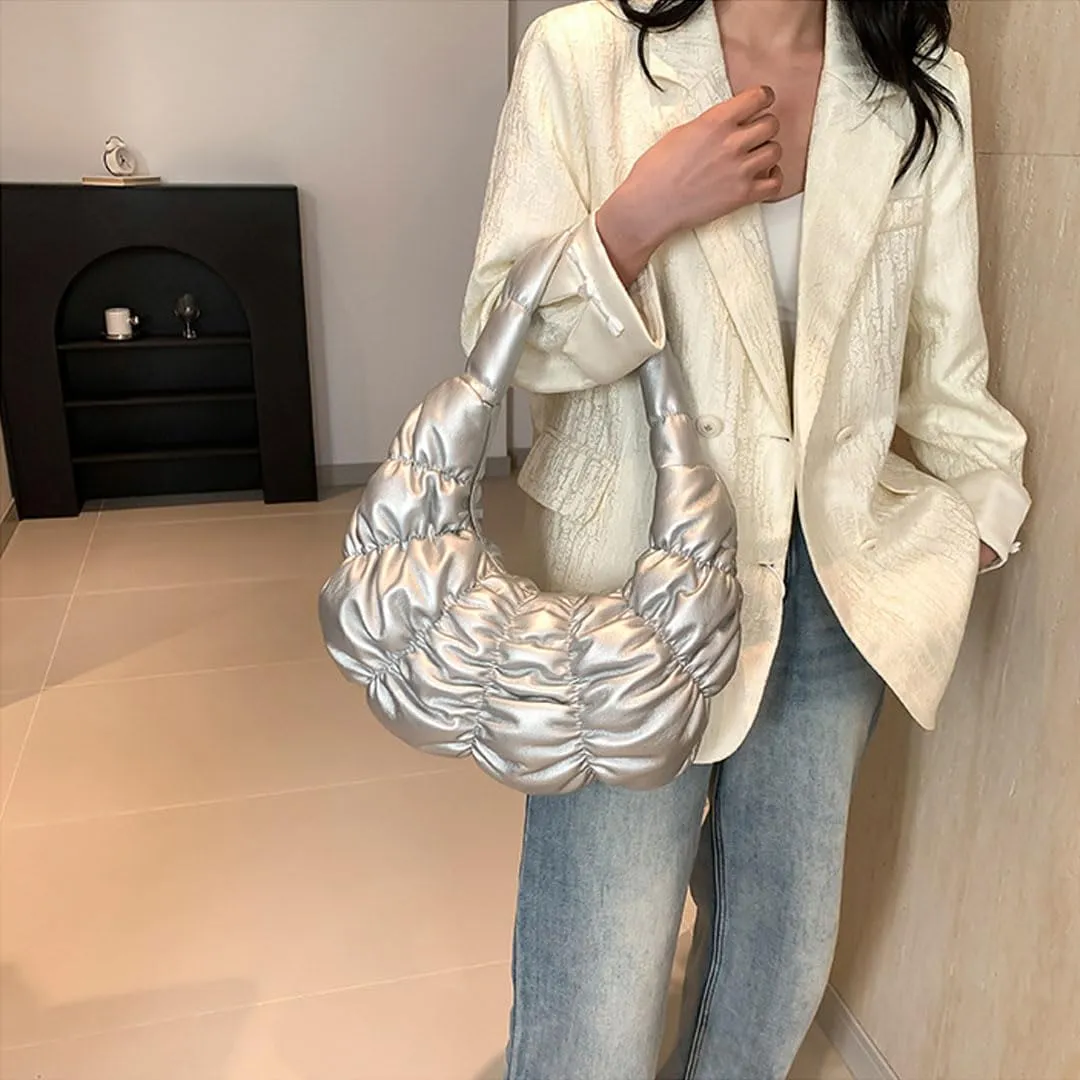 Puffer Bags for Women Quilted Puffy Purse Padded Shoulder Bag Leather Lightweight Bag Hobo Bag Crescent Bag Crossbody