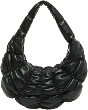 Puffer Bags for Women Quilted Puffy Purse Padded Shoulder Bag Leather Lightweight Bag Hobo Bag Crescent Bag Crossbody