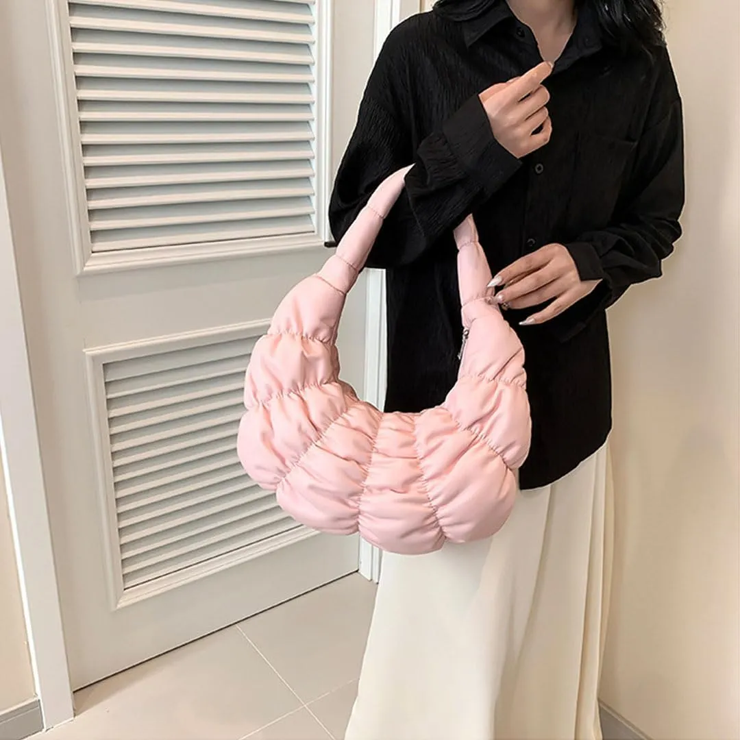 Puffer Bags for Women Quilted Puffy Purse Padded Shoulder Bag Leather Lightweight Bag Hobo Bag Crescent Bag Crossbody