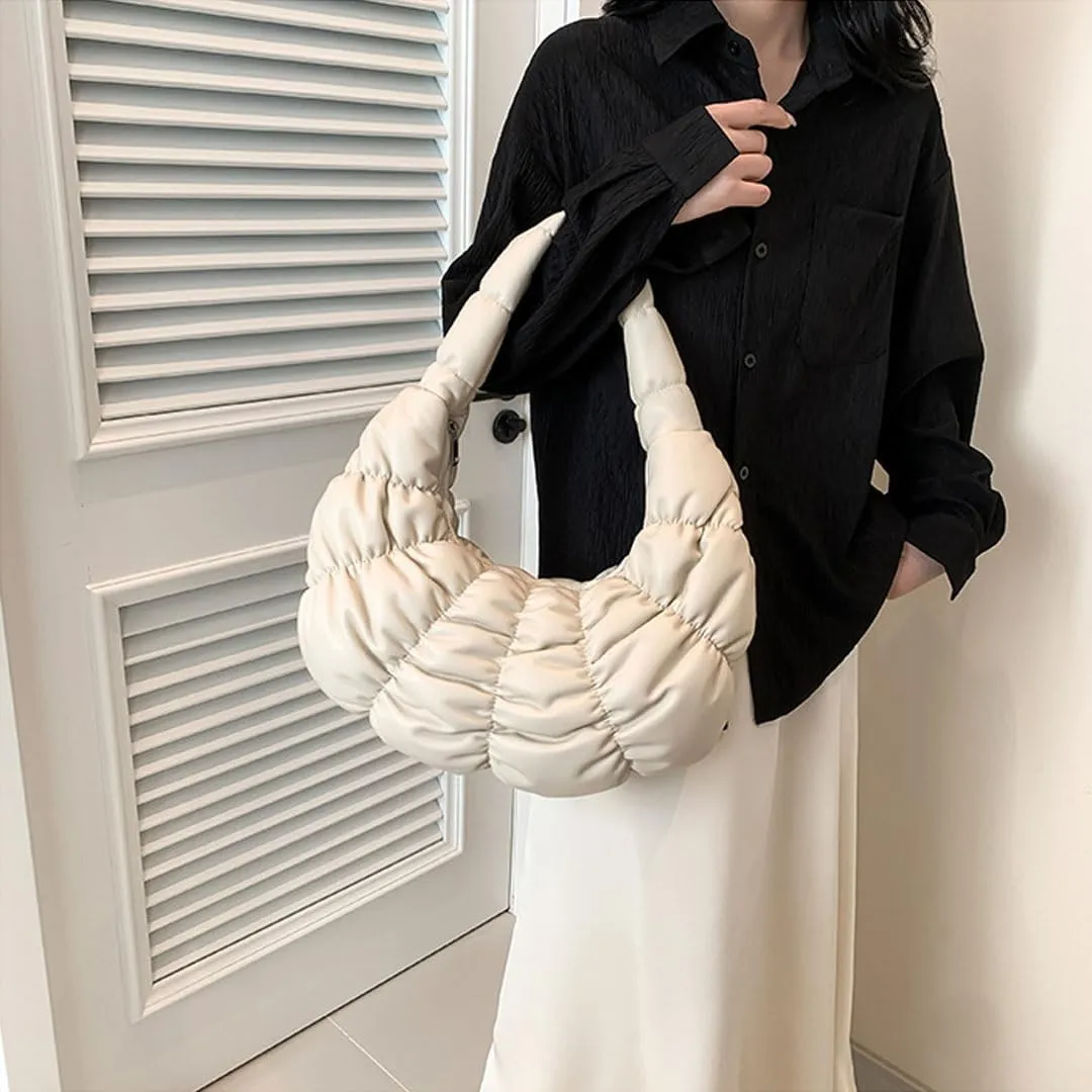 Puffer Bags for Women Quilted Puffy Purse Padded Shoulder Bag Leather Lightweight Bag Hobo Bag Crescent Bag Crossbody