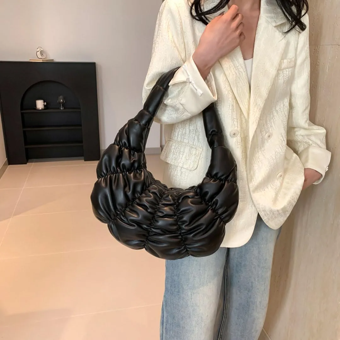 Puffer Bags for Women Quilted Puffy Purse Padded Shoulder Bag Leather Lightweight Bag Hobo Bag Crescent Bag Crossbody