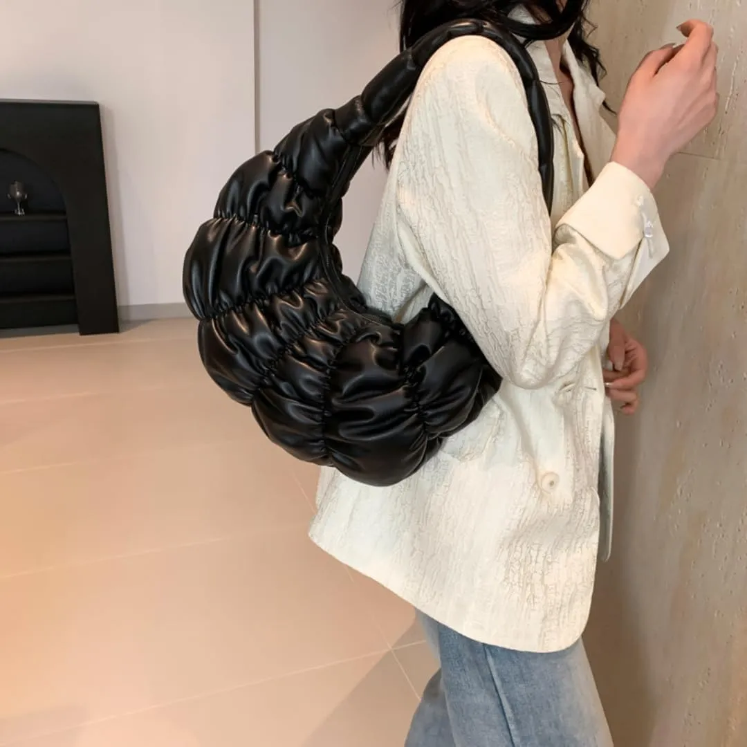 Puffer Bags for Women Quilted Puffy Purse Padded Shoulder Bag Leather Lightweight Bag Hobo Bag Crescent Bag Crossbody